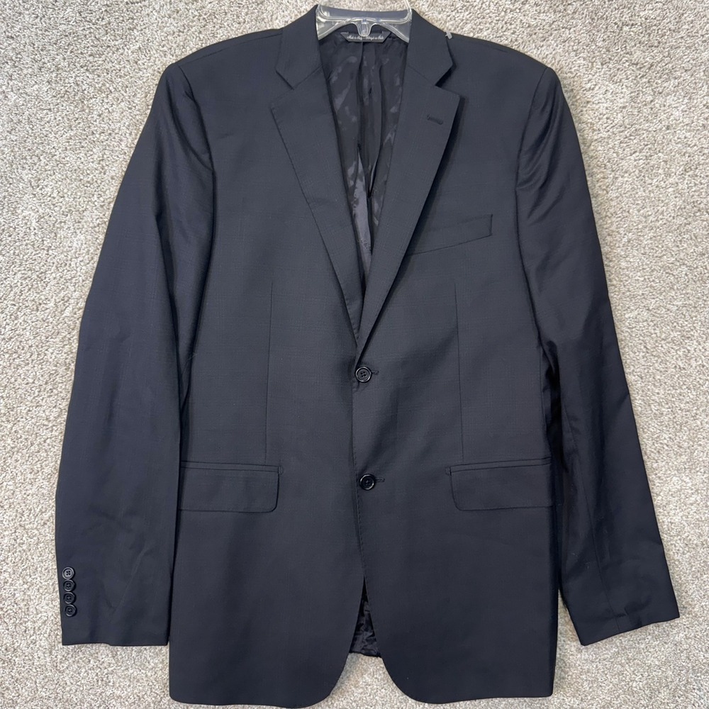 Saks Fifth Avenue Blazer Mens 40L 5362 SF Black Wool Zegna Cool Effect EUC
